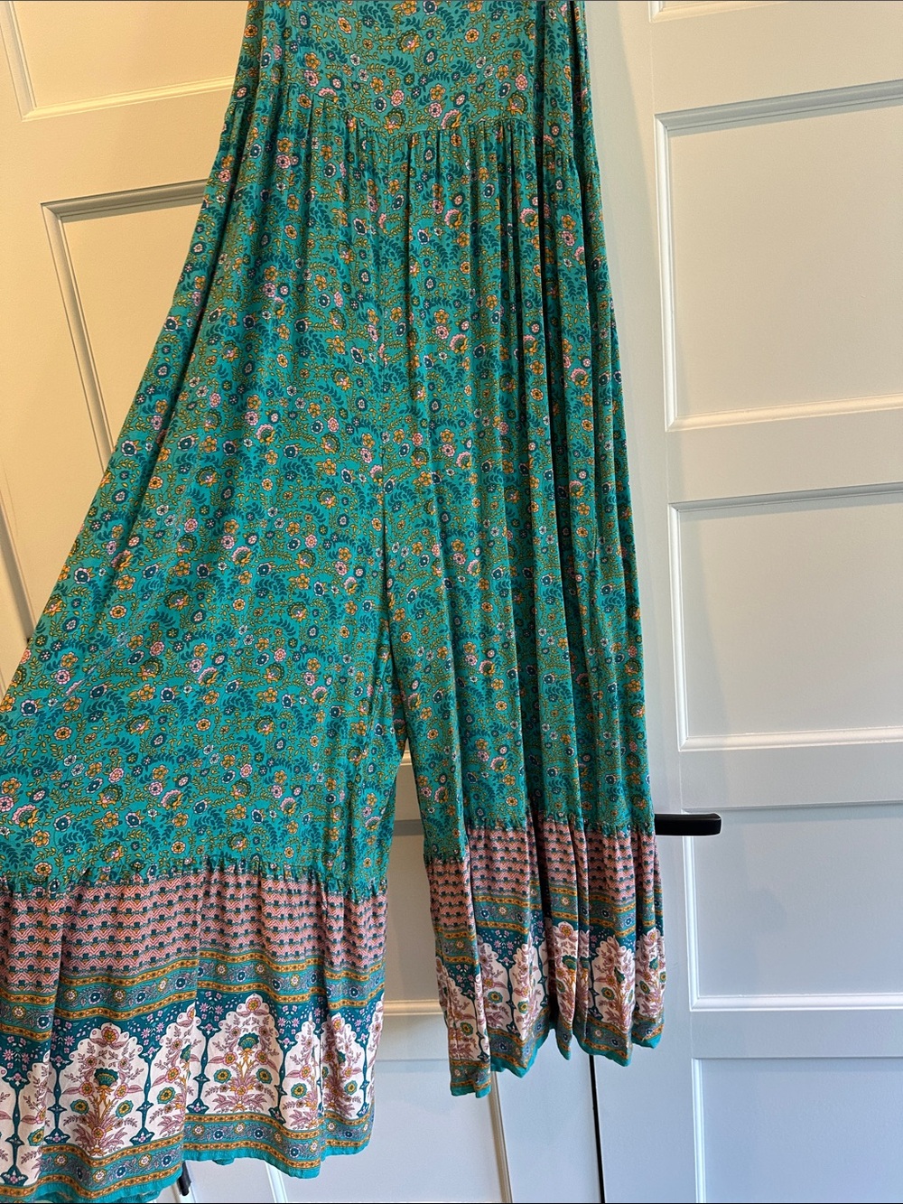 NATURAL LIFE Teal Floral Print Wide-Leg Jumpsuit with Border Hem - Picture 5 of 5